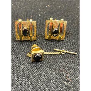 Vintage 70's Cuff Link Set With Matching Tie Clip Pin